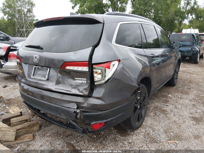 2022 Honda Pilot VIN 5FNYF6H21NB081514 IAAI salvage auction — REAR END, Salvage Title, sold $11,500 on 2026-07-29 (photo 4)