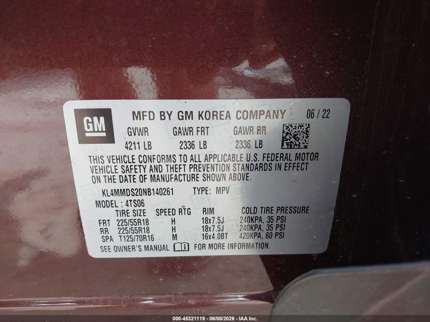 2022 Buick Encore gx VIN KL4MMDS20NB140261 IAAI salvage auction — REAR END, Salvage Title, sold $3,300 on 2026-08-02 (photo 9)