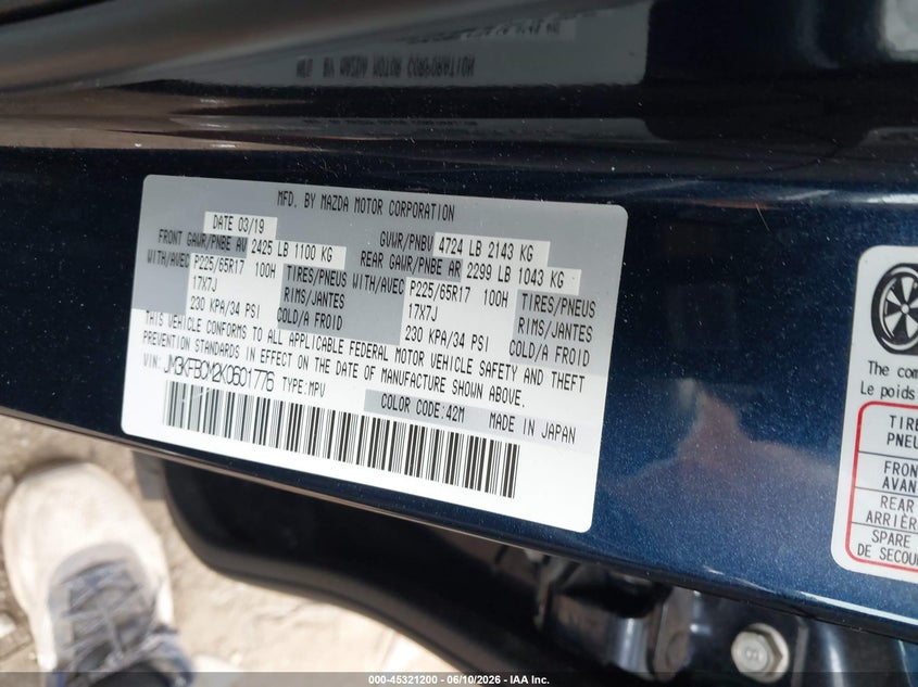 2019 Mazda Cx-5 VIN JM3KFBCM2K0601776 IAAI salvage auction — ROOF, Salvage Title, sold $4,050 on 2026-07-21 (photo 9)