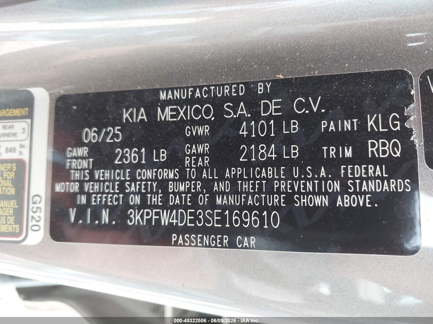 2025 Kia K4 VIN 3KPFW4DE3SE169610 IAAI salvage auction — REAR END, Original (Texas), sold $9,750 on 2026-07-24 (photo 9)