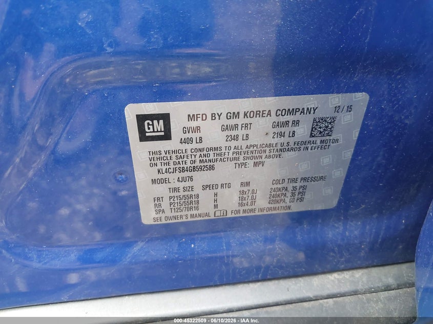 2016 Buick Encore VIN KL4CJFSB4GB592586 IAAI salvage auction — FRONT END, Salvage (Ohio), sold $1,200 on 2026-07-21 (photo 9)