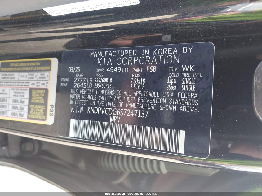2025 Kia Sportage VIN KNDPVCDG6S7247137 IAAI salvage auction — LEFT REAR, Salvage Title, sold $12,200 on 2026-07-07 (photo 9)