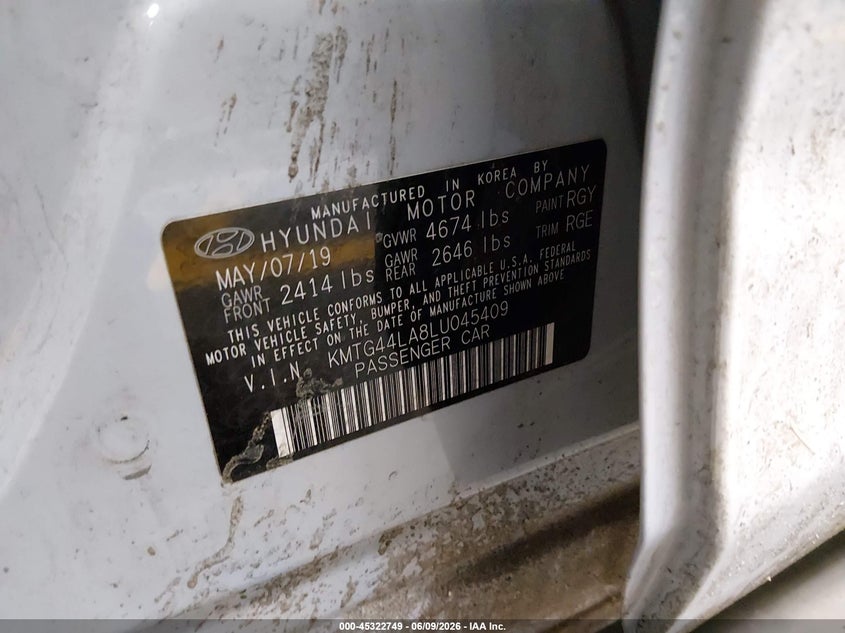 2020 Genesis G70 VIN KMTG44LA8LU045409 IAAI salvage auction — LEFT FRONT, Salvage Title, sold $2,250 on 2026-07-21 (photo 9)