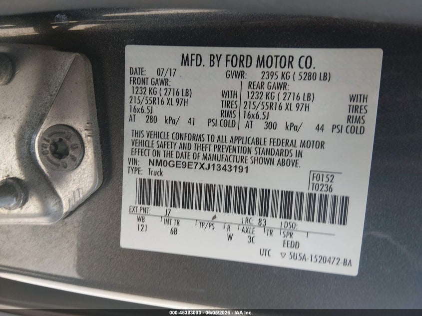 2018 Ford Transit connect VIN NM0GE9E7XJ1343191 IAAI salvage auction — NORMAL WEAR, Sf97 (Maryland), sold $275 on 2026-07-21 (photo 9)