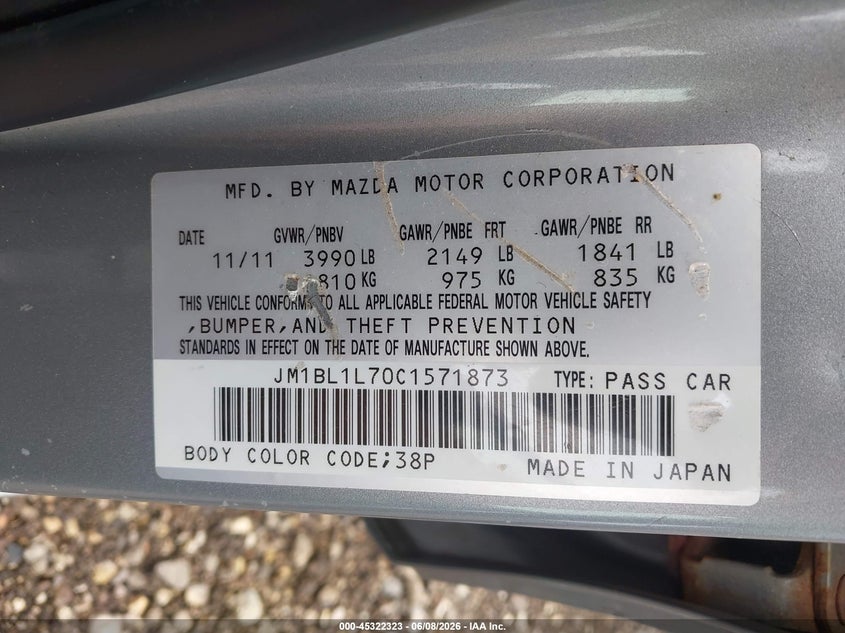2012 Mazda 3 VIN JM1BL1L70C1571873 IAAI salvage auction — LEFT SIDE, Salvage Title, sold $400 on 2026-07-22 (photo 9)