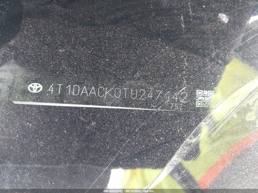 2026 Toyota Camry VIN 4T1DAACK0TU247142 IAAI salvage auction — LEFT SIDE, Clear (Virginia), sold $16,050 on 2026-08-03 (photo 9)