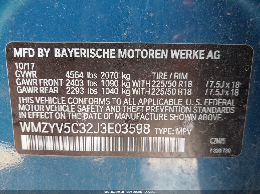 2018 Mini Countryman VIN WMZYV5C32J3E03598 IAAI salvage auction — REAR END, Salvage Title, sold $2,900 on 2026-08-12 (photo 9)