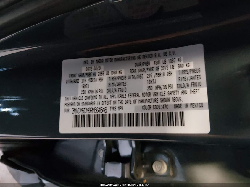 2024 Mazda Cx-30 VIN 3MVDMBCM8RM684546 IAAI salvage auction — LEFT FRONT, Salvage (Minnesota), sold $9,100 on 2026-09-02 (photo 9)