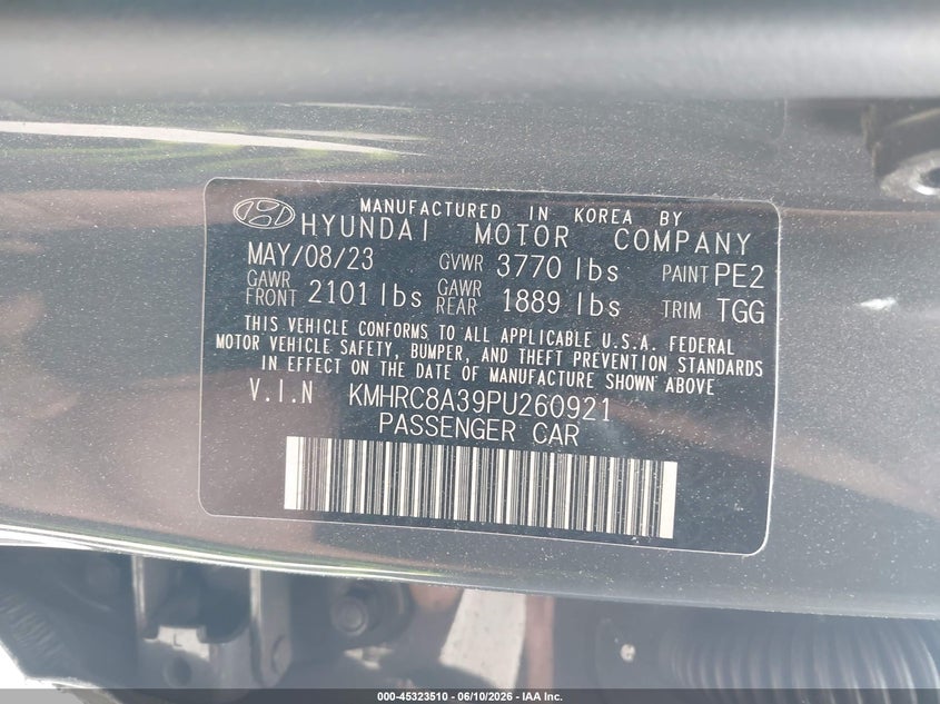 2023 Hyundai Venue VIN KMHRC8A39PU260921 IAAI salvage auction — LEFT SIDE, Salvage Title, sold $25 on 2026-07-21 (photo 9)