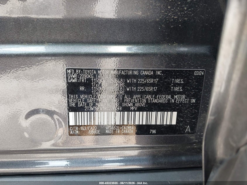 2024 Toyota Rav 4 VIN 2T3W1RFV1RC276048 IAAI salvage auction — RIGHT SIDE, Salvage Title, sold $7,800 on 2026-07-29 (photo 9)