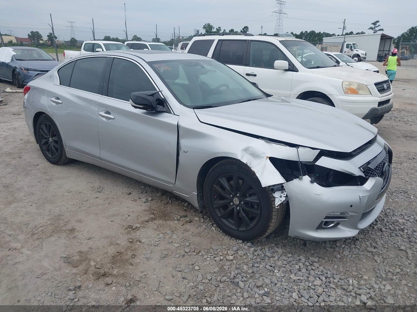 2014 Infiniti Q50 VIN JN1BV7AP1EM685269 IAAI salvage auction — FRONT END, Salvage Title, sold $1,050 on 2026-07-17 (photo 1)