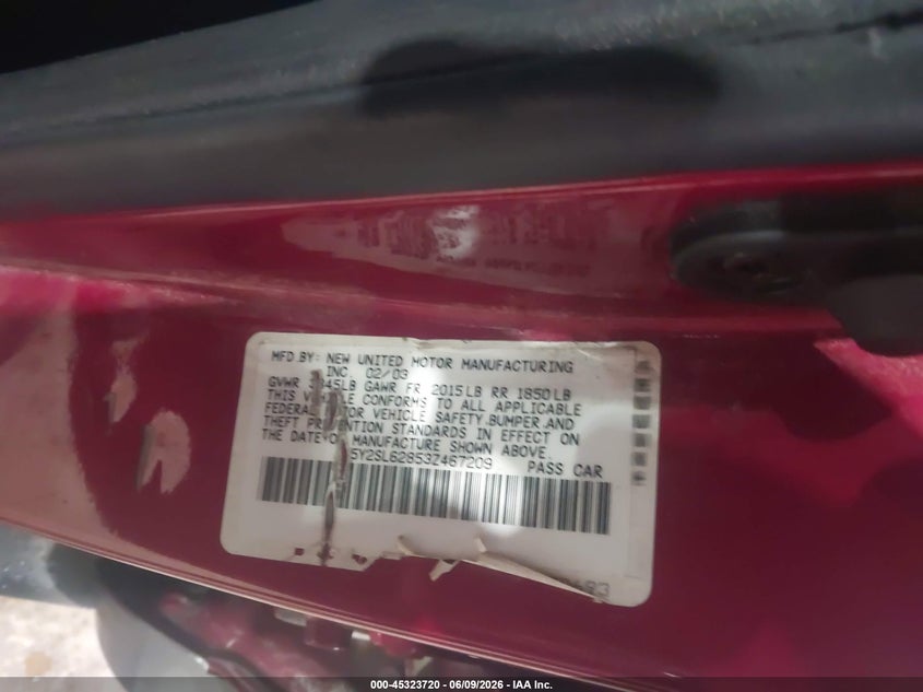 2003 Pontiac Vibe VIN 5Y2SL62853Z467209 IAAI salvage auction — REAR END, Clear (Indiana), sold $525 on 2026-07-17 (photo 9)