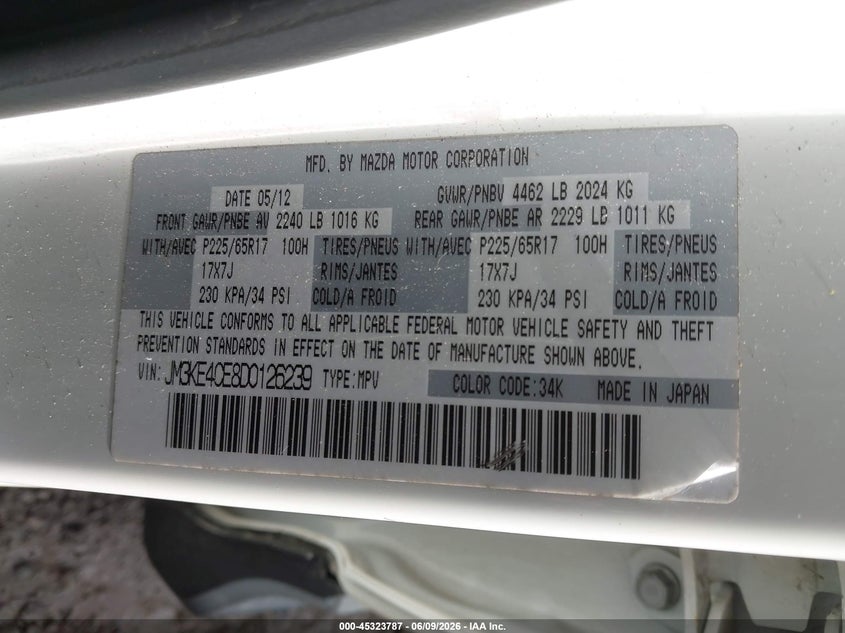 2013 Mazda Cx-5 VIN JM3KE4CE8D0126239 IAAI salvage auction — SIDE, Salvage (Ohio), sold $1,550 on 2026-07-16 (photo 9)