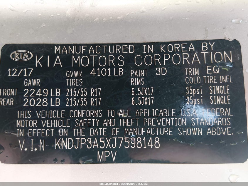 2018 Kia Soul VIN KNDJP3A5XJ7598148 IAAI salvage auction — FRONT & REAR, Clear (Arkansas), sold $2,250 on 2026-07-22 (photo 9)