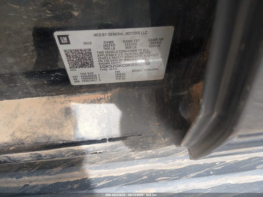 2019 Gmc Yukon VIN 1GKS2GKC0KR161793 IAAI salvage auction — LEFT FRONT, Salvage (Kansas), sold $3,150 on 2026-07-10 (photo 9)