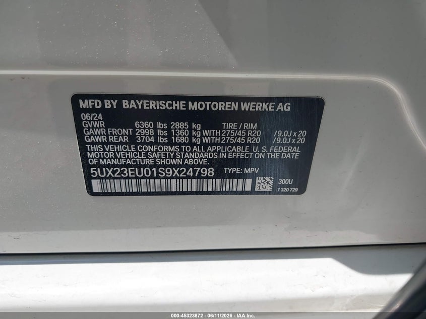 2025 BMW X5 VIN 5UX23EU01S9X24798 IAAI salvage auction — FRONT END, Salvage - 75% Or Less (Maryland), sold $42,500 on 2026-07-13 (photo 9)