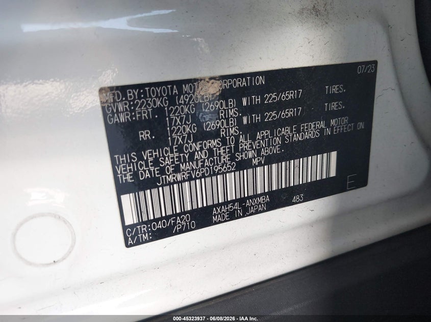 2023 Toyota Rav 4 VIN JTMRWRFV6PD195652 IAAI salvage auction — LEFT FRONT, Salvage Title, sold $9,100 on 2026-07-07 (photo 9)