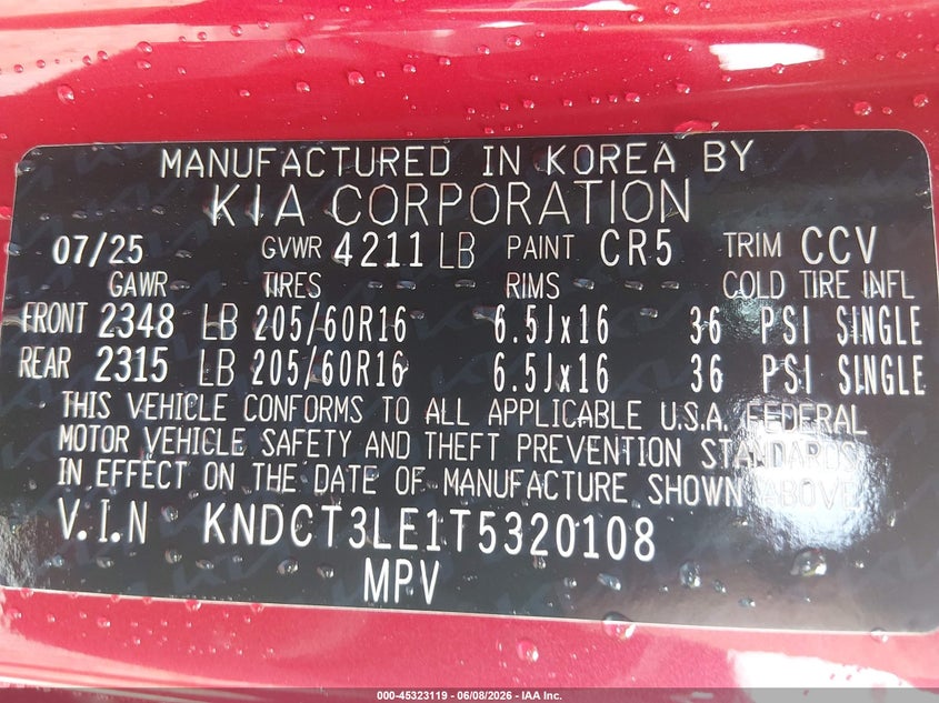 2026 Kia Niro VIN KNDCT3LE1T5320108 IAAI salvage auction — RIGHT SIDE, Salvage (Arkansas), sold $9,700 on 2026-08-19 (photo 9)