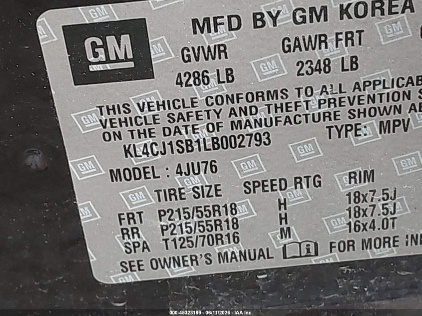 2020 Buick Encore VIN KL4CJ1SB1LB002793 IAAI salvage auction — FRONT END, Clear (Michigan), sold $2,150 on 2026-07-23 (photo 9)