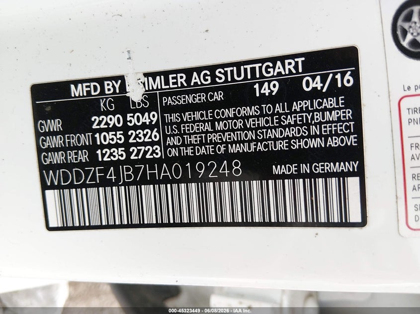 2017 Mercedes-benz E-klasse VIN WDDZF4JB7HA019248 IAAI salvage auction — WATER/FLOOD, Salvage Title, sold $3,025 on 2026-07-09 (photo 9)