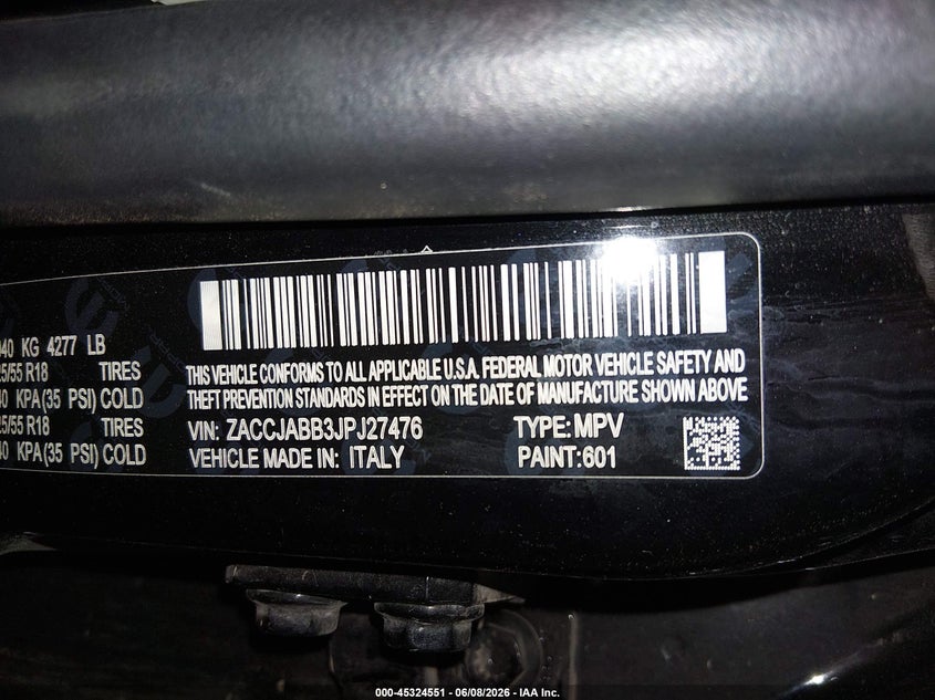 2018 Jeep Renegade VIN ZACCJABB3JPJ27476 IAAI salvage auction — RIGHT SIDE, Salvage (Arizona), sold $225 on 2026-07-28 (photo 9)