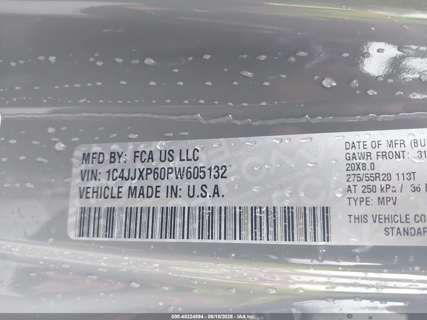 2023 Jeep Grand wagoneer VIN 1C4JJXP60PW605132 IAAI salvage auction — FRONT END, Rebuildable (Florida), sold $8,000 on 2026-07-28 (photo 9)