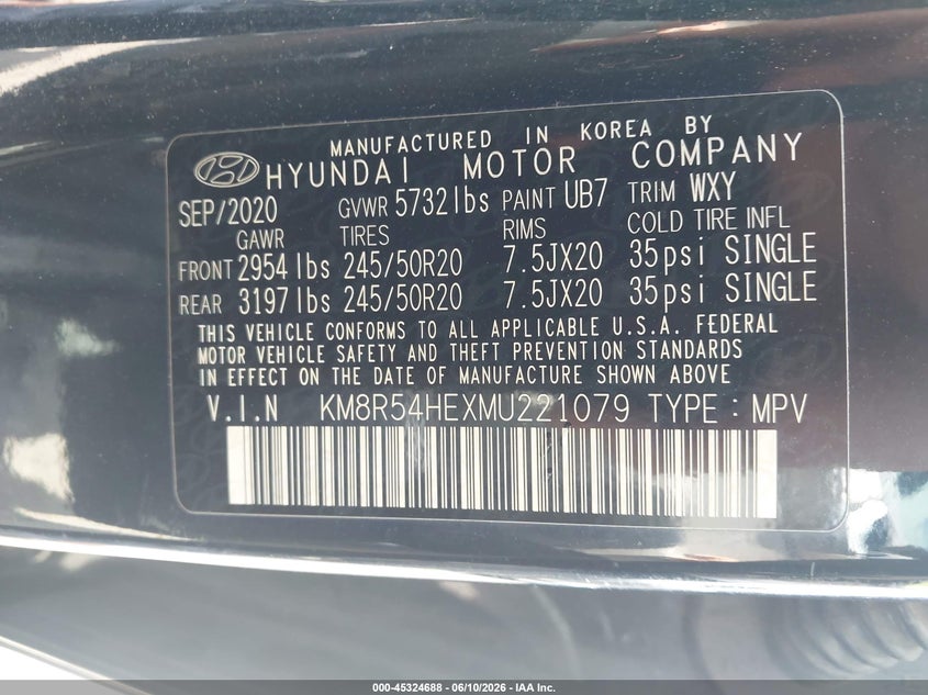 2021 Hyundai Palisade VIN KM8R54HEXMU221079 IAAI salvage auction — FRONT & REAR, Salvage (Texas), sold $4,050 on 2026-07-15 (photo 9)