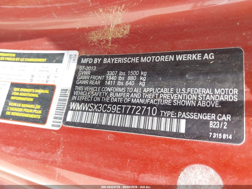 2014 Mini Coupe VIN WMWSX3C59ET772710 IAAI salvage auction — NORMAL WEAR, Salvage (Texas), sold $2,100 on 2026-09-05 (photo 9)