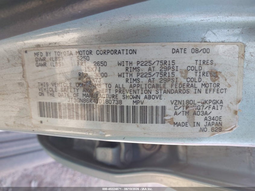 2001 Toyota 4runner VIN JT3GN86R410180738 IAAI salvage auction — NORMAL WEAR, Restored (Arizona), sold $675 on 2026-07-07 (photo 9)