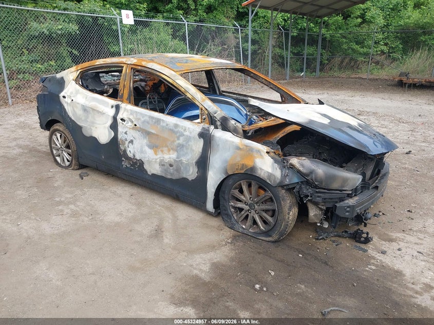 2014 Hyundai Elantra VIN KMHDH4AEXEU111243 IAAI salvage auction — ENGINE BURN, Salvage - Greater Than 75% (Maryland), sold $250 on 2026-07-14 (photo 1)