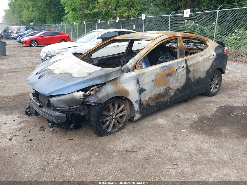 2014 Hyundai Elantra VIN KMHDH4AEXEU111243 IAAI salvage auction — ENGINE BURN, Salvage - Greater Than 75% (Maryland), sold $250 on 2026-07-14 (photo 2)