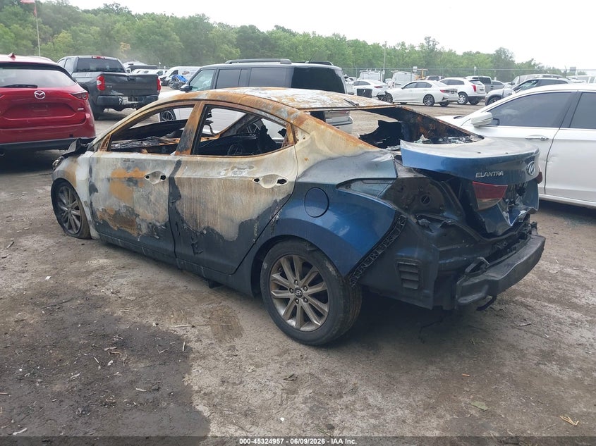 2014 Hyundai Elantra VIN KMHDH4AEXEU111243 IAAI salvage auction — ENGINE BURN, Salvage - Greater Than 75% (Maryland), sold $250 on 2026-07-14 (photo 3)