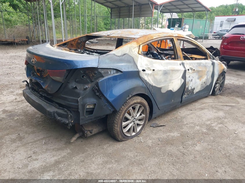 2014 Hyundai Elantra VIN KMHDH4AEXEU111243 IAAI salvage auction — ENGINE BURN, Salvage - Greater Than 75% (Maryland), sold $250 on 2026-07-14 (photo 4)