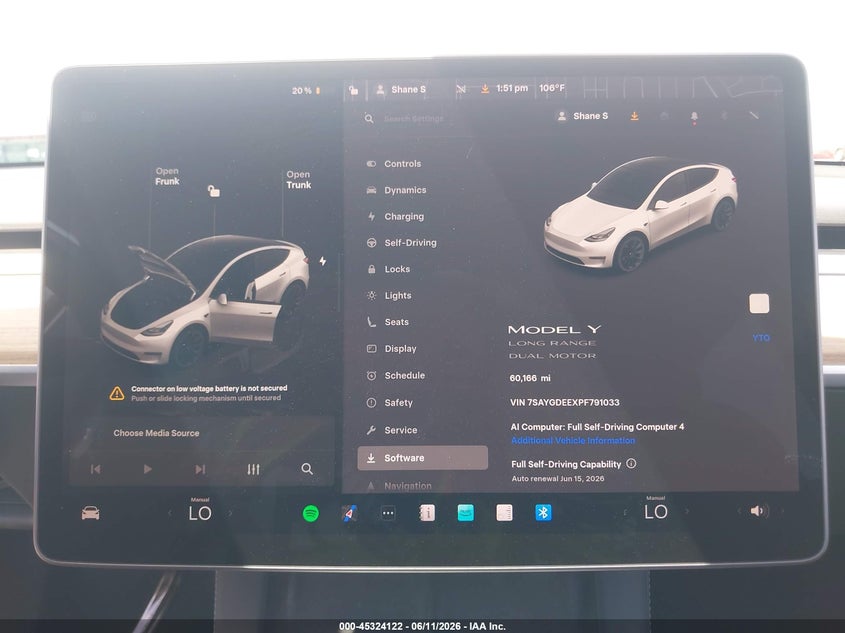 2023 Tesla Model y VIN 7SAYGDEEXPF791033 IAAI salvage auction — LEFT FRONT, Salvage (Arizona), sold $11,000 on 2026-07-21 (photo 7)