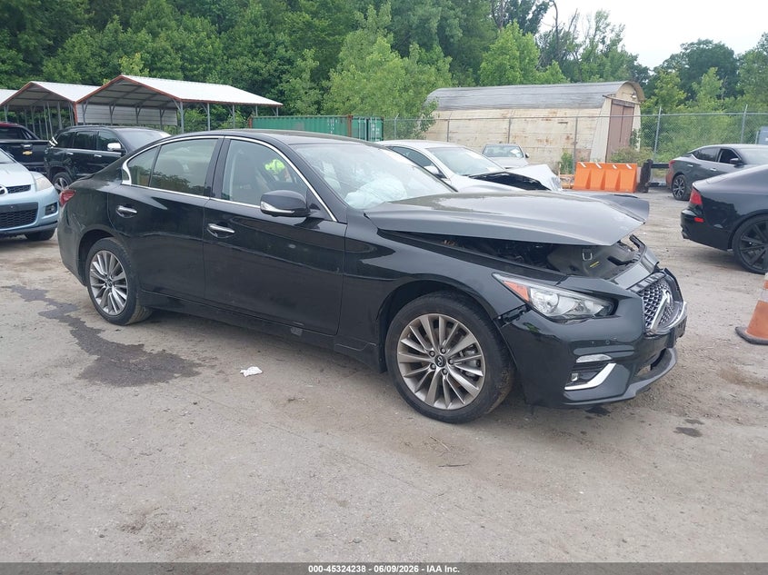2023 Infiniti Q50 VIN JN1EV7BR1PM543293 IAAI salvage auction — LEFT SIDE, Salvage - Greater Than 75% (Maryland), sold $2,600 on 2026-07-28 (photo 1)