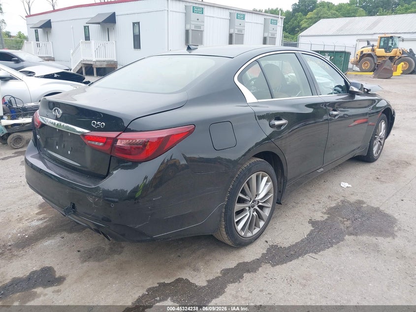 2023 Infiniti Q50 VIN JN1EV7BR1PM543293 IAAI salvage auction — LEFT SIDE, Salvage - Greater Than 75% (Maryland), sold $2,600 on 2026-07-28 (photo 4)
