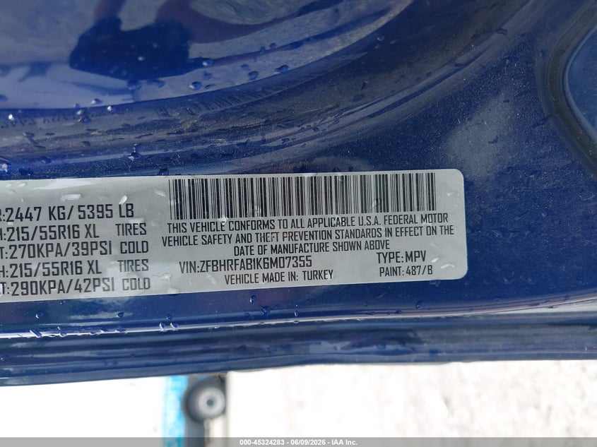2019 Ram Promaster city VIN ZFBHRFAB1K6M07355 IAAI salvage auction — RIGHT SIDE, Clear (Florida), sold $1,050 on 2026-07-08 (photo 9)