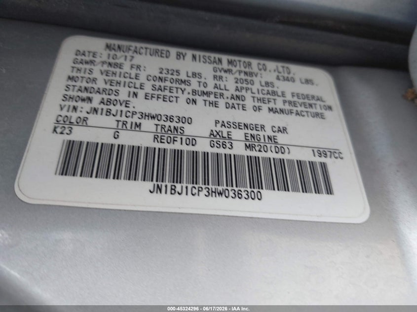 2017 Nissan Rogue VIN JN1BJ1CP3HW036300 IAAI salvage auction — LEFT FRONT, Salvage Title, sold $1,100 on 2026-07-30 (photo 9)