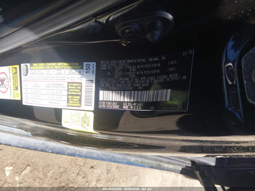 2015 Toyota Sienna VIN 5TDDK3DC3FS102836 IAAI salvage auction — RIGHT REAR, Salvage (Massachusetts), sold $5,500 on 2026-08-01 (photo 9)