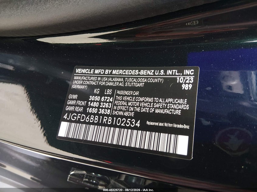 2024 Mercedes-benz Amg gle coupe VIN 4JGFD6BB1RB102534 IAAI salvage auction — FRONT END, Salvage Title, sold $27,750 on 2026-07-30 (photo 9)