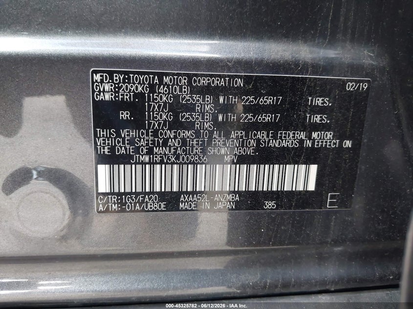 2019 Toyota Rav 4 VIN JTMW1RFV3KJ009836 IAAI salvage auction — SIDE, Original (Texas), sold $6,600 on 2026-07-29 (photo 9)