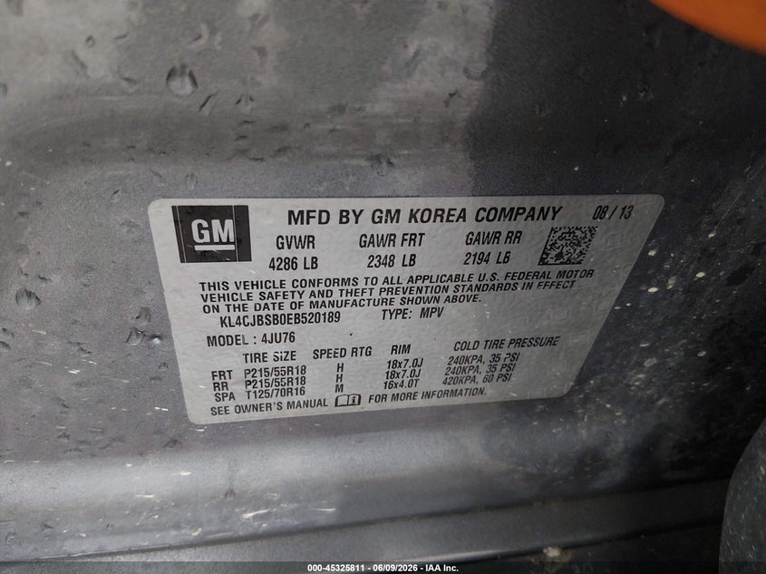 2014 Buick Encore VIN KL4CJBSB0EB520189 IAAI salvage auction — FRONT END, Salvage (Indiana), sold $875 on 2026-07-15 (photo 9)