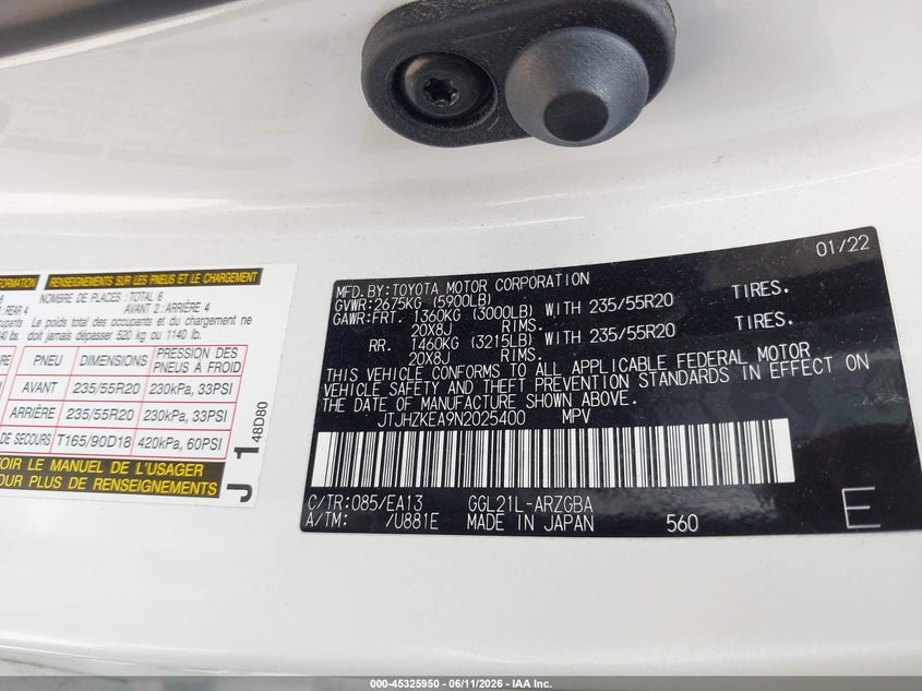 2022 Lexus Rx VIN JTJHZKEA9N2025400 IAAI salvage auction — REAR END, Salvage Title, sold $22,300 on 2026-07-16 (photo 9)