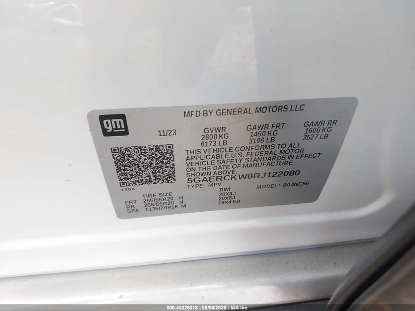2024 Buick Enclave VIN 5GAERCKW8RJ122080 IAAI salvage auction — REAR END, Salvage (Georgia), sold $6,300 on 2026-07-23 (photo 9)