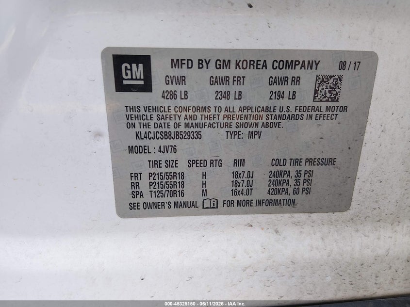 2018 Buick Encore VIN KL4CJCSB8JB529335 IAAI salvage auction — FRONT END, Salvage (South Carolina), sold $600 on 2026-07-29 (photo 9)