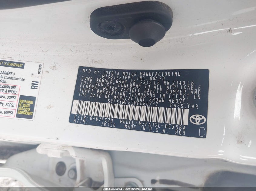 2021 Toyota Corolla VIN 5YFS4MCE3MP060717 IAAI salvage auction — ALL OVER, Junk (Oklahoma), sold $800 on 2026-07-16 (photo 9)