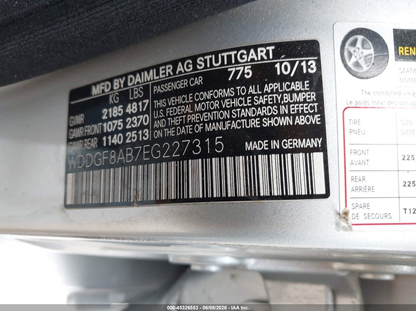 2014 Mercedes-benz C-klasse VIN WDDGF8AB7EG227315 IAAI salvage auction — FRONT END, Salvage Title, sold $650 on 2026-07-22 (photo 9)