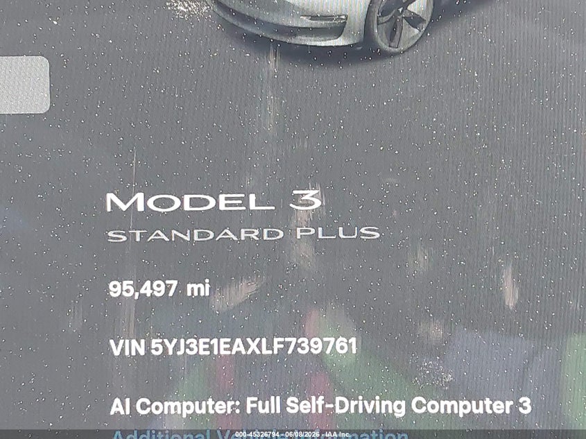 2020 Tesla Model 3 VIN 5YJ3E1EAXLF739761 IAAI salvage auction — LEFT SIDE, Salvage Title, sold $3,500 on 2026-07-09 (photo 7)