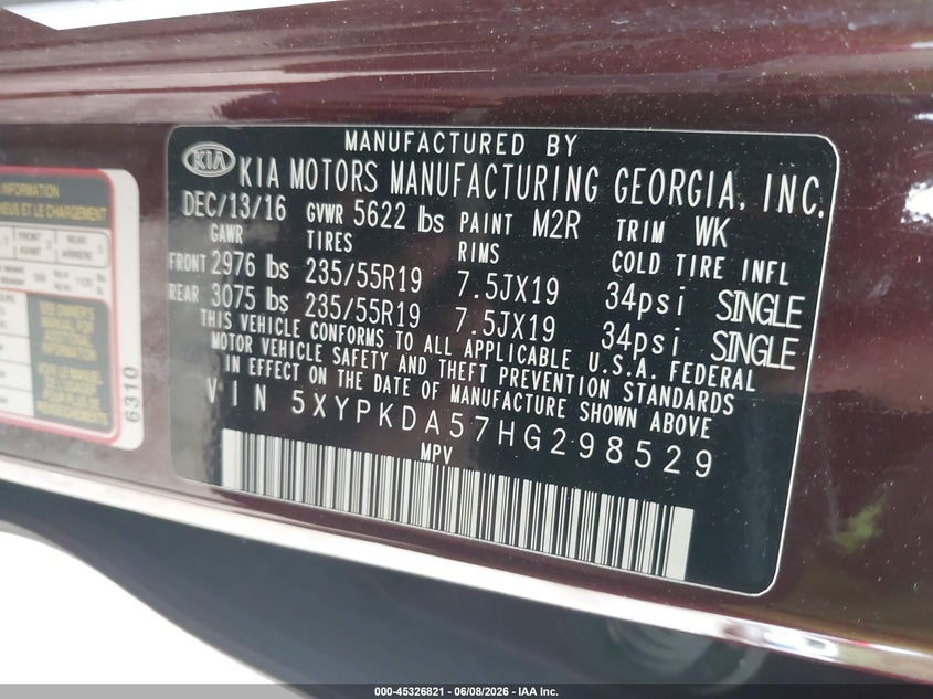 2017 Kia Sorento VIN 5XYPKDA57HG298529 IAAI salvage auction — NORMAL WEAR, Clear (Indiana), sold $1,500 on 2026-07-08 (photo 9)