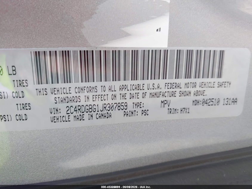 2018 Dodge Caravan VIN 2C4RDGBG1JR307859 IAAI salvage auction — NORMAL WEAR, Sf97 (Texas), sold $12,450 on 2026-07-07 (photo 9)